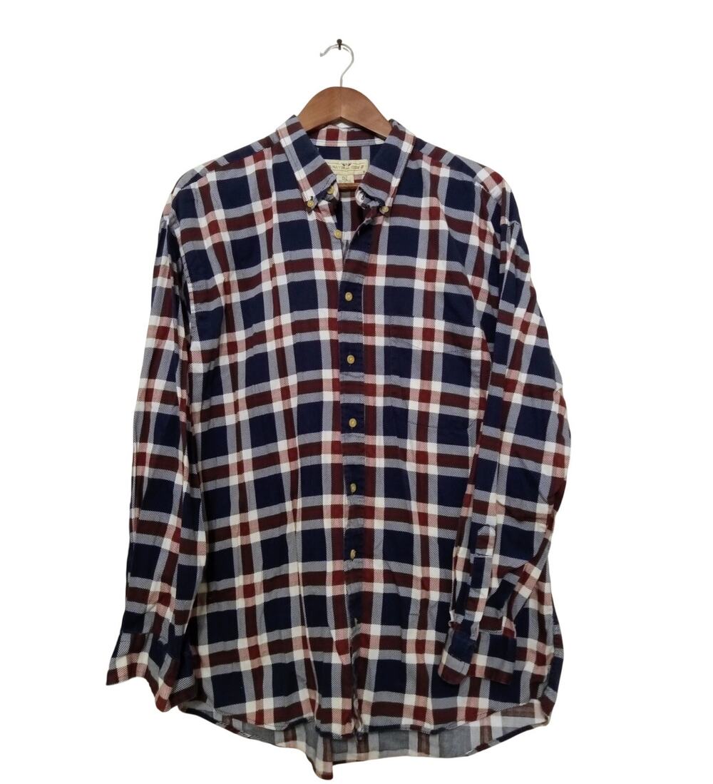Vintage Natural Issue Men's XLT Plaid Button Down Shirt Navy Red Cotton Size XLT